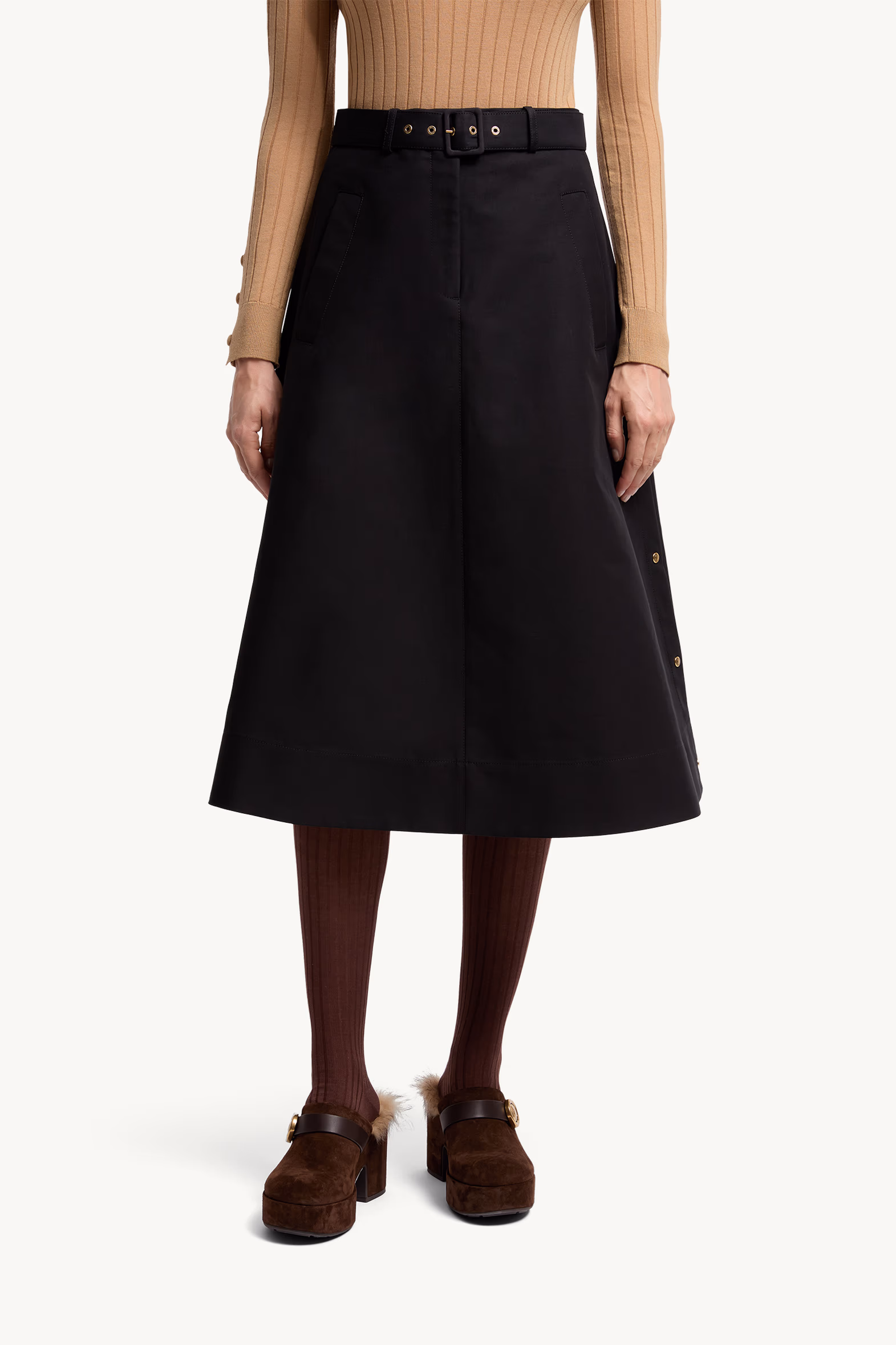 Jupe midi en coton Femmes Noir Moncler 3